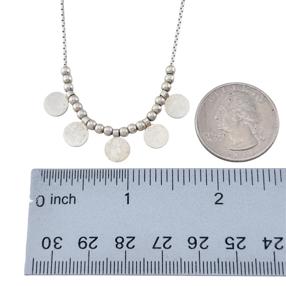 Vintage Sterling Silver 925 Station Charm Necklace with Disc Charms 16.5" - Picture 6 of 8